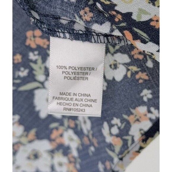 Studio B by Bobeau Women’s Relaxed Navy Blue Floral Knotted‎ Front Blouse M Boho - Picture 8 of 10